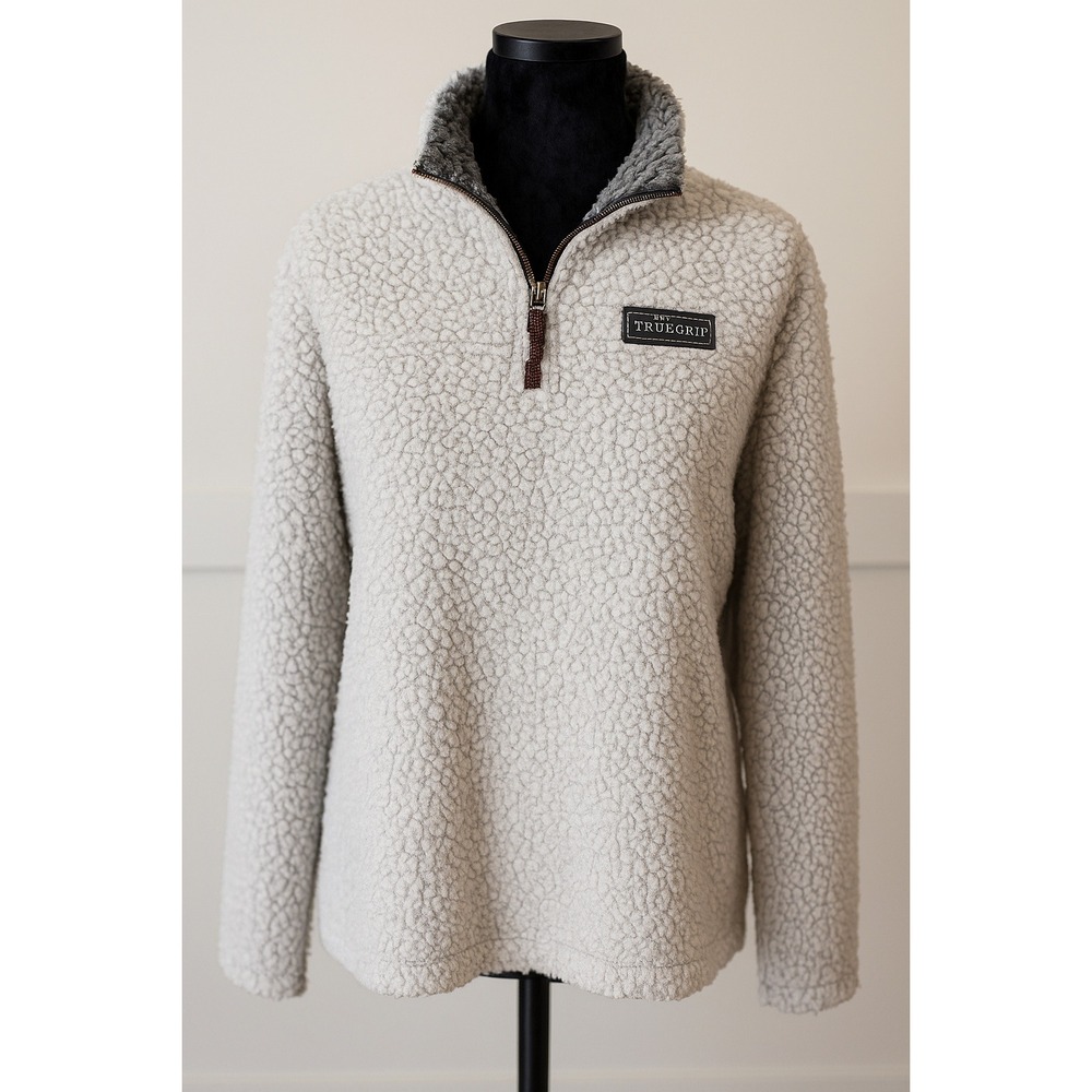 True Grit Sherpa Fleece Quarter Zip Pullover Sweatshirt Womens M Cream Cozy Warm